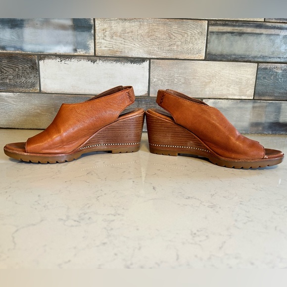 Sorel Nadia Camel Brown Leather Slingbacks Wedge Heeled Sandals - Picture 10 of 16